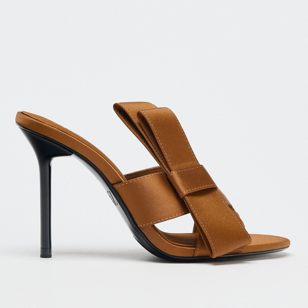 ZARA Satin Brown Heels NWT | Crossover Strap with Bow Detail - Picture 16 of 16
